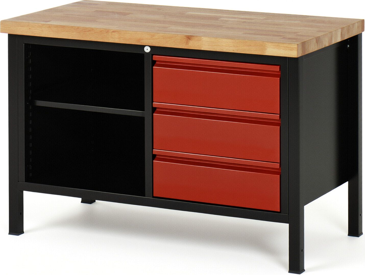 Werkbank - 3 Schubladen - 180:3 - höhenverstellbar 840 - 1.040 mm - 1.250 x 700 mm (BxT) - Traglast 1.250 kg - Buche - Anthrazitgrau