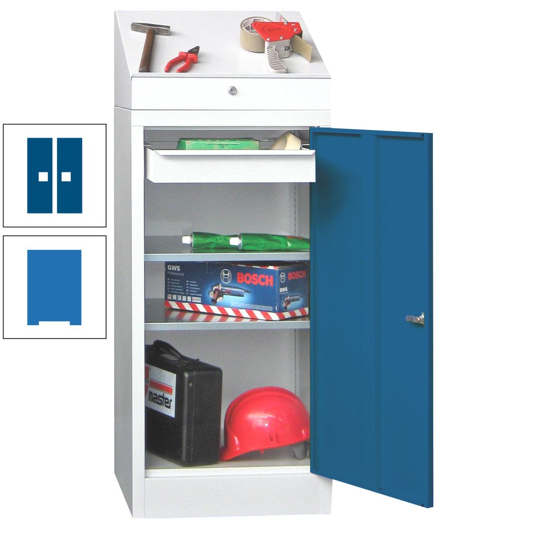 Stehpult mit Schrank - Vollblechtür - 1 Einlegeboden, 1 Ausziehboden, 1 Schublade - 1.270x500x500 mm (HxBxT) - anthrazitgrau