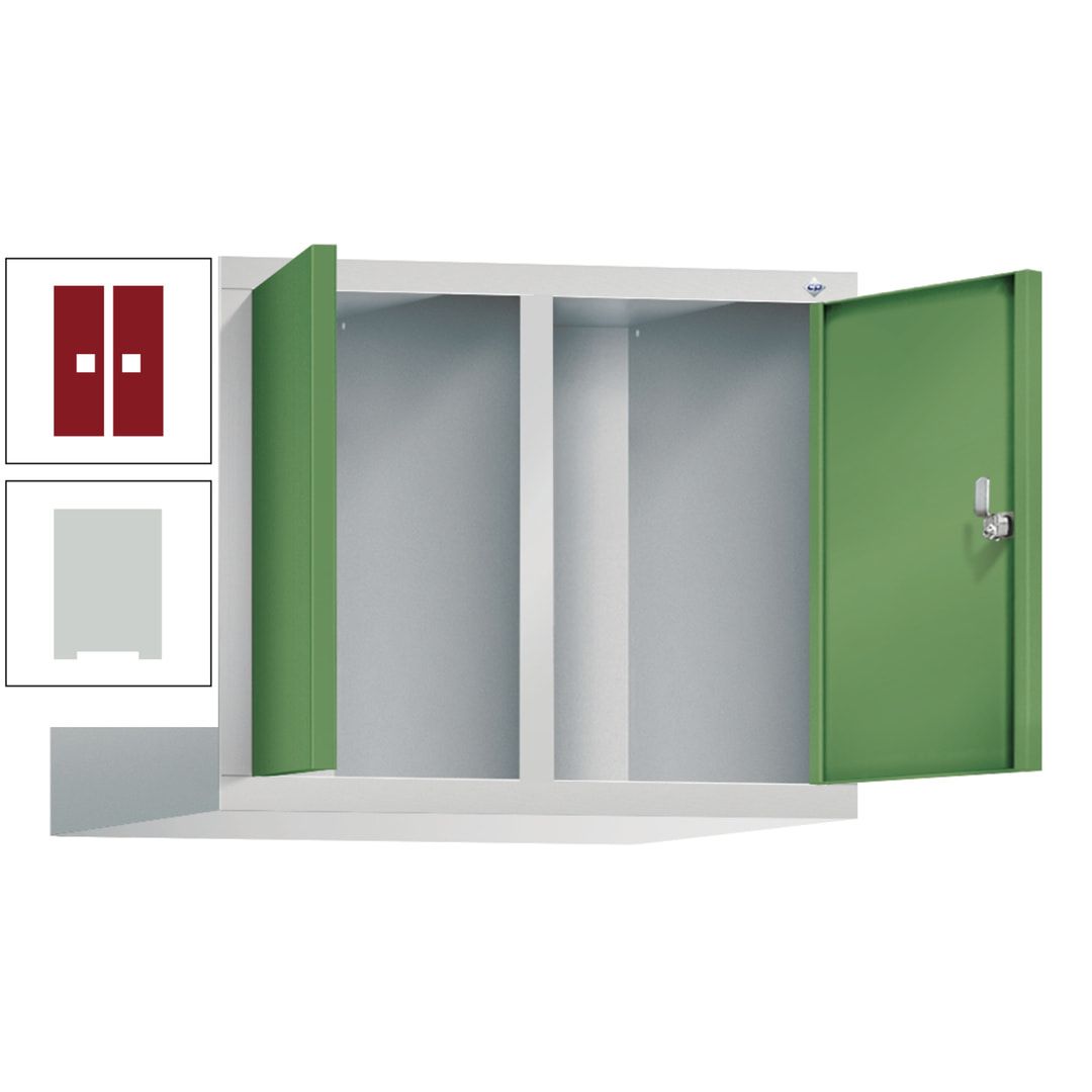 Aufsatzschrank für Spinde und Schließfachschränke, Doppeltüren, 2 Abteile, Korpus anthrazitgrau, Türfarbe anthrazitgrau, 500 x 610 x 500 mm (HxBxT)