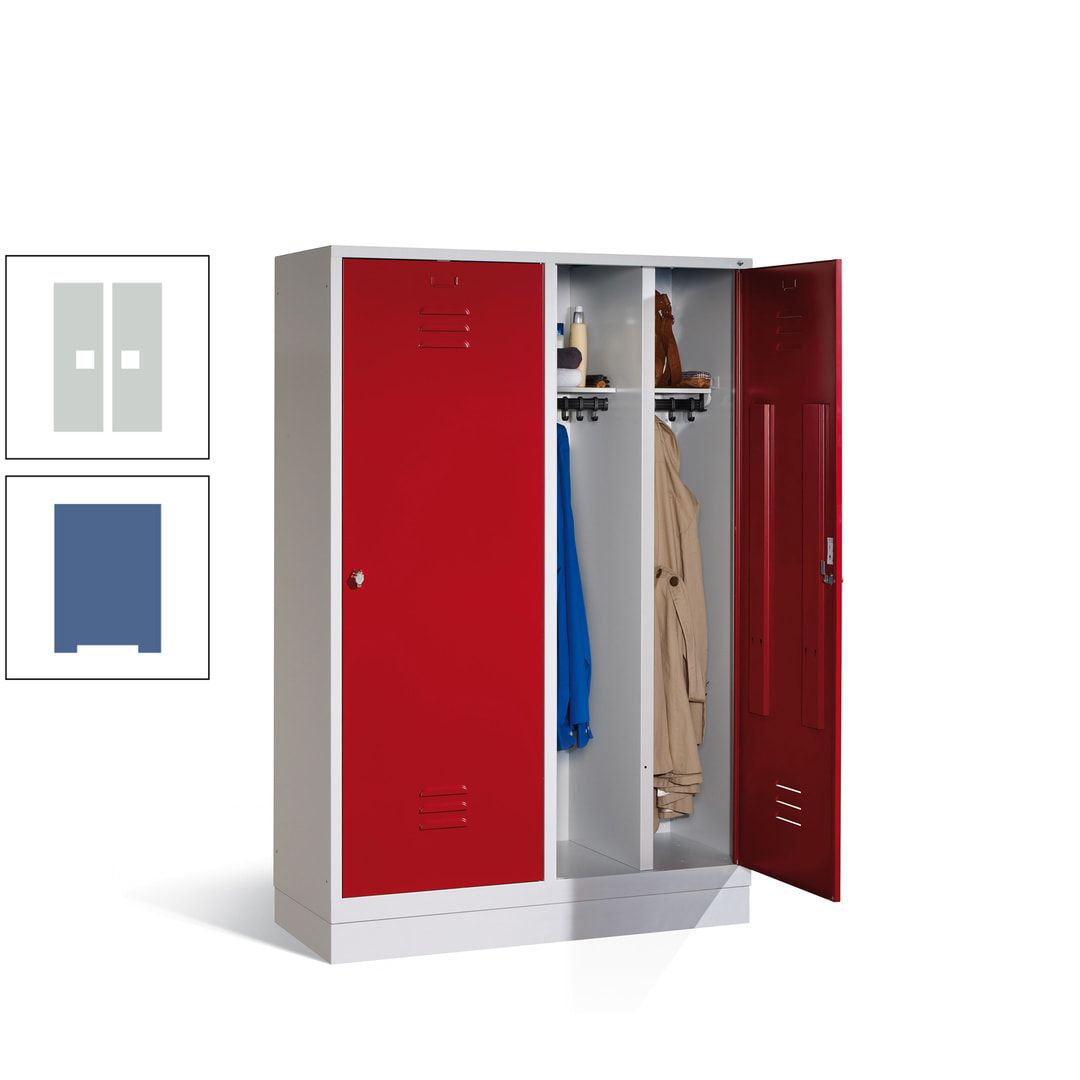 Doppel-Spind mit Großtüren, Garderobenschrank mit Sockel, 4 Abteile a 300 mm, Korpus anthrazitgrau, Tür anthrazitgrau, 1.800 x 1.190 x 500 mm (HxBxT)