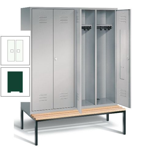 Doppel-Spindschrank, Buche Sitzbank untergebaut, 4 Abteile a 400 mm, Korpus lichtgrau, Tür anthrazitgrau, 2.090 x 1.590 x 815 mm (HxBxT)