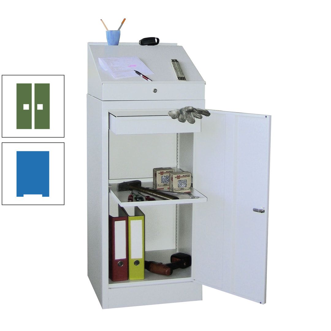 Stehpult mit Schrank - Vollblechtür - Zylinderschloss - 1 Einlegeboden, 1 Schublade - 1.270x500x500 mm (HxBxT) - anthrazitgrau