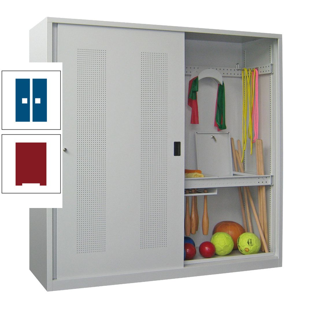 Ballschrank - Schiebetüren mit Lochfeld - Trennwand - 1.950x2.000x600 mm (HxBxT) - anthrazitgrau
