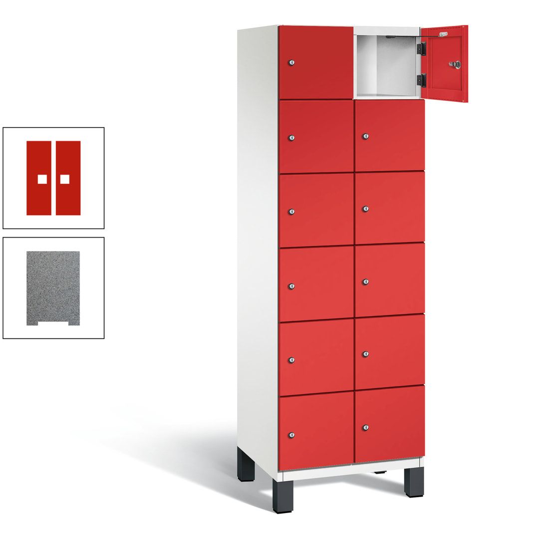 Fächerschrank, Stahlschrank, 12 Fächer, Türöffnungsbegrenzer, Füße, 1.980 x 600 x 525 mm (HxBxT), Korpus anthrazitgrau, Front anthrazitgrau