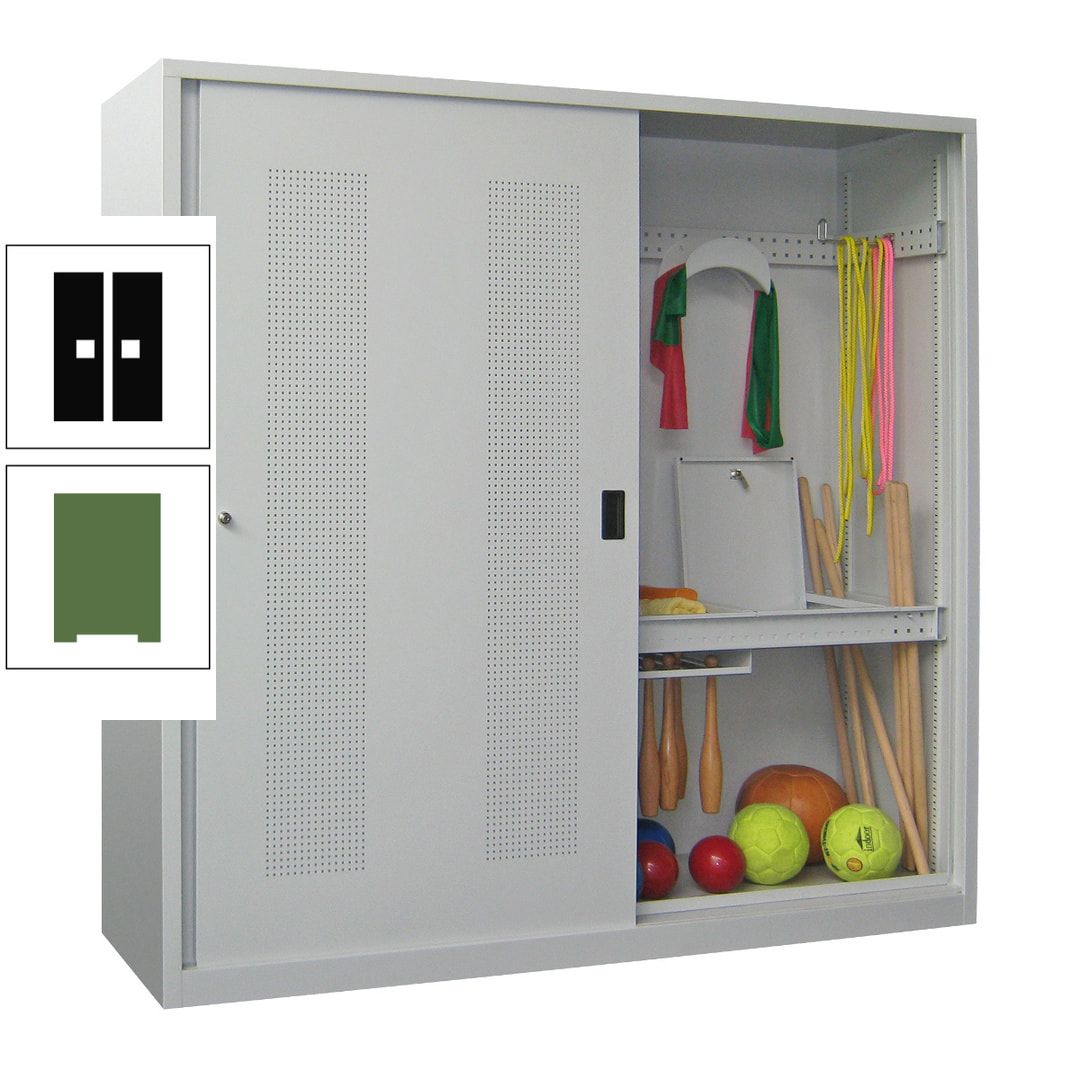 Ballschrank - Schiebetüren mit Lochfeld - Trennwand - 1.950x2.000x600 mm (HxBxT) - anthrazitgrau