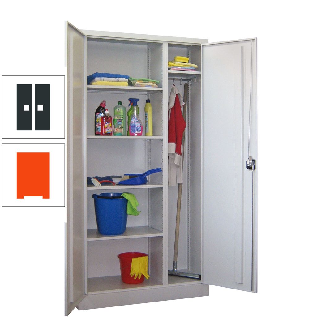 Putzschrank mit Trennwand - 1.950x1.000x400 mm (HxBxT) - Böden pulverbeschichtet - anthrazitgrau