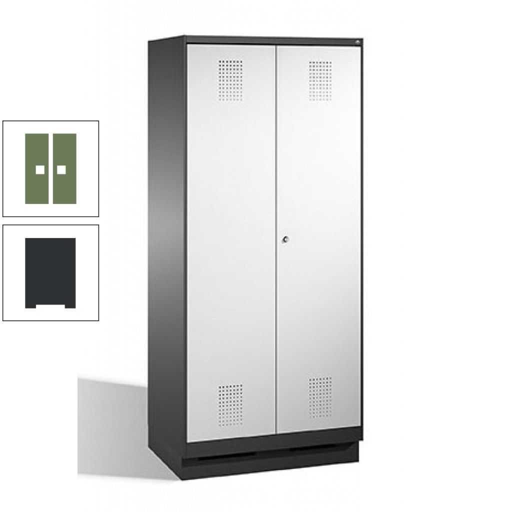 Doppel-Spind, Doppeltüren, Garderobenschrank mit Sockel, 2 Abteile a 400 mm, Korpus anthrazitgrau, Tür anthrazitgrau, 1.800 x 800 x 500 mm (HxBxT)