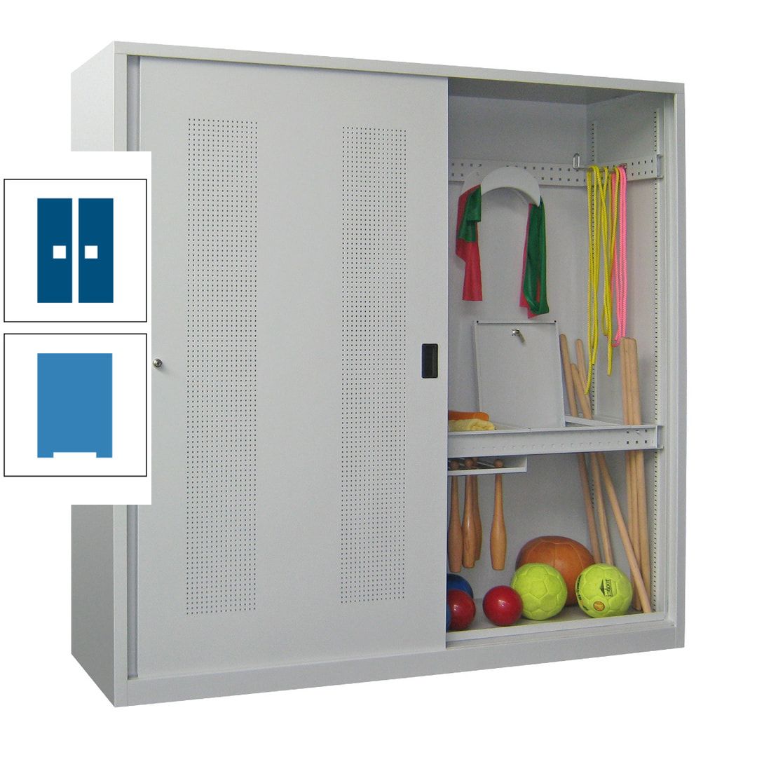 Ballschrank - Schiebetüren mit Lochfeld - Trennwand - 1.950x2.000x600 mm (HxBxT) - anthrazitgrau