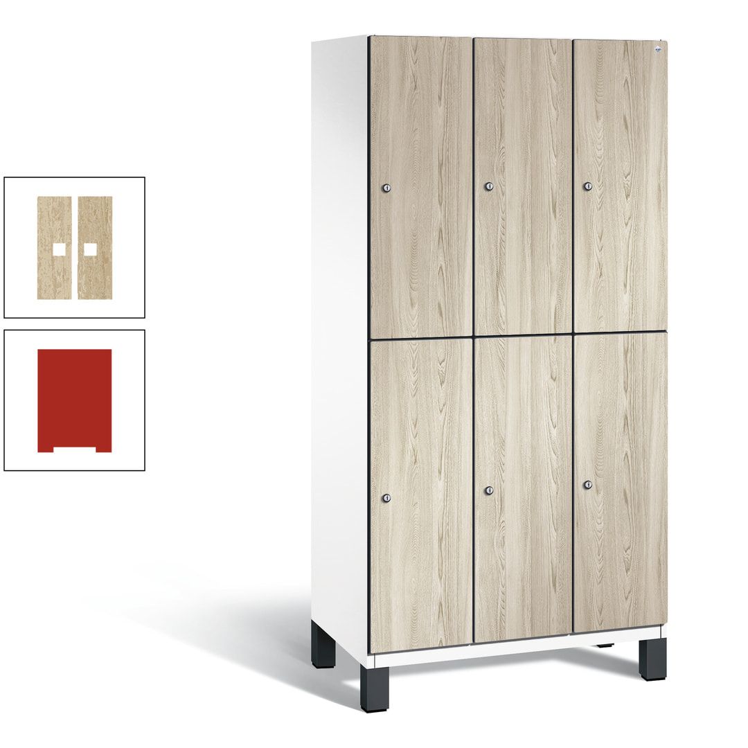 Fächerschrank, Garderobenschrank, mit Füßen, 3 Abteile, 1.980 x 900 x 525 mm (HxBxT), Korpus anthrazitgrau, Tür Donau-Ahorn