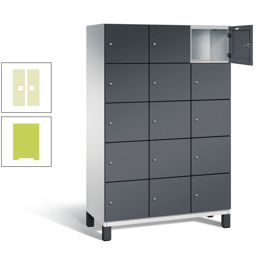 Fächerschrank, Stahlschrank, 15 Fächer, Türöffnungsbegrenzer, Füße, 1.980 x 1.200 x 525 mm (HxBxT), Korpus anthrazitgrau, Front anthrazitgrau