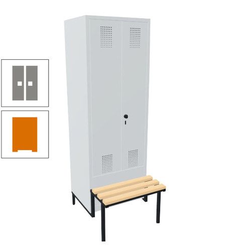 Doppel-Spind, Garderobenschrank, Buche Sitzbank integriert, 2 Abteile a 400 mm, Korpus anthrazitgrau, Tür anthrazitgrau, 1.850 x 800 x 815 mm (HxBxT)