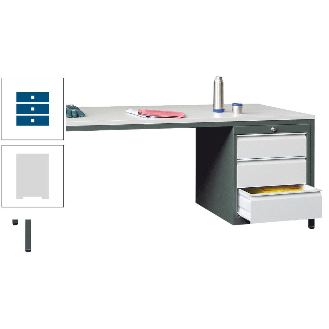 Meisterschreibtisch - 3 Schubladen 150 / 175 mm - 720 x 1.700 x 800 mm (HxBxT) - anthrazitgrau