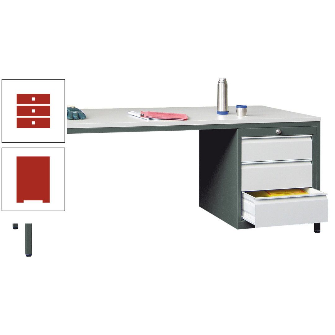 Meisterschreibtisch - 3 Schubladen 150 / 175 mm - 720 x 1.700 x 800 mm (HxBxT) - anthrazitgrau