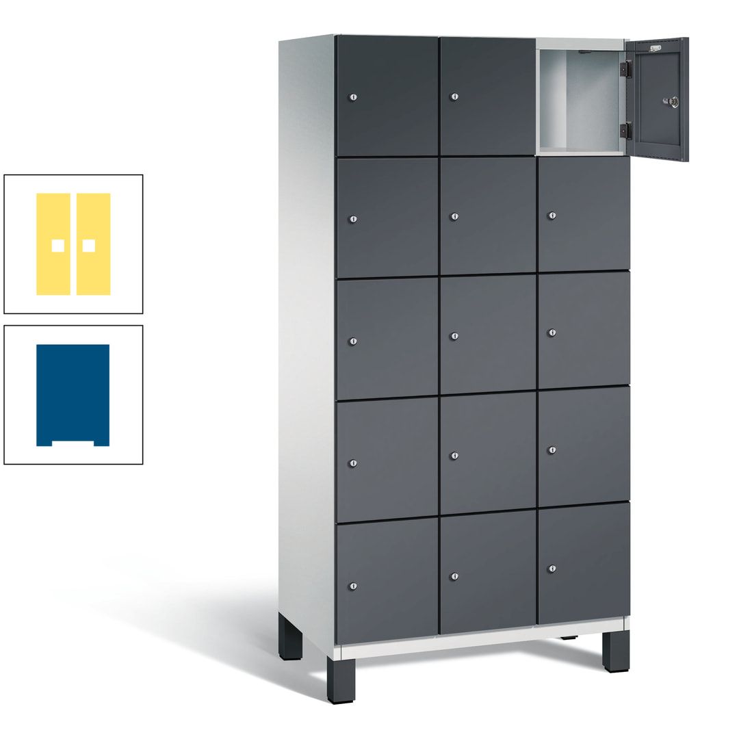 Fächerschrank, Stahlschrank, 15 Fächer, Türöffnungsbegrenzer, Füße, 1.980 x 900 x 525 mm (HxBxT), Korpus anthrazitgrau, Front anthrazitgrau
