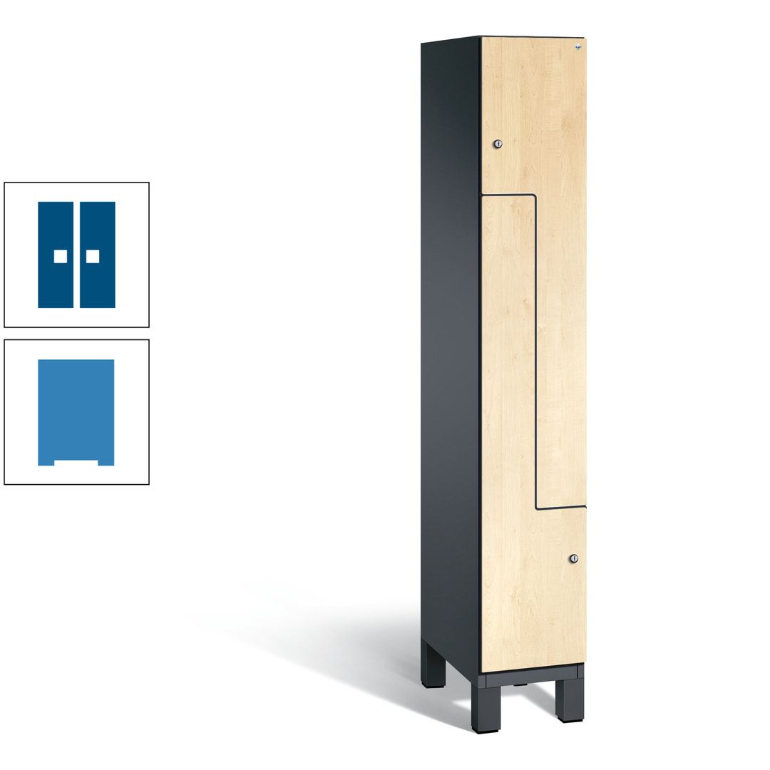 Z-Garderobenspind mit Füßen, 2 Personen, 1.980 x 300 x 525 mm (HxBxT), Korpus anthrazitgrau, Tür anthrazitgrau