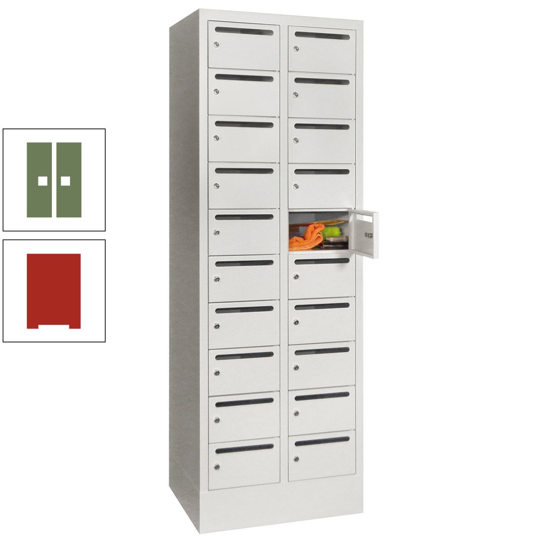 Postverteilerschrank, Schließfachschrank, 2 Abteile a 300 mm, 20 Fächer, 1.850 x 600 x 500 mm (HxBxT), Korpus anthrazitgrau, Front anthrazitgrau