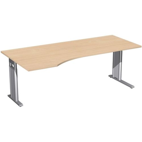 Eckschreibtisch, Ecke links, Füße einseitig verkürzt, C-Fuß Pro, höhenverstellbar, 680-820 x 1.600 x 1.000 mm (HxBxT), Gestell silber, Dekor Ahorn