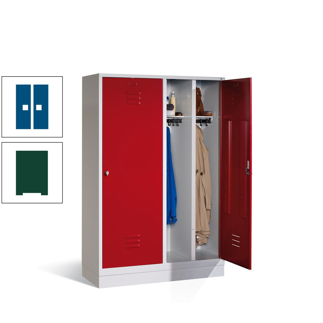 Doppel-Spind mit Großtüren, Garderobenschrank mit Sockel, 4 Abteile a 300 mm, Korpus anthrazitgrau, Tür anthrazitgrau, 1.800 x 1.190 x 500 mm (HxBxT)