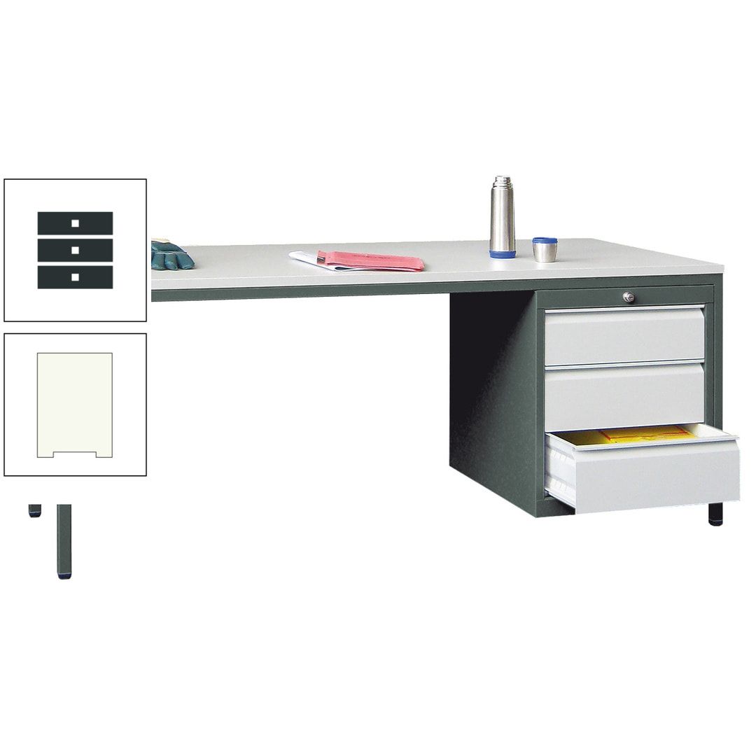 Meisterschreibtisch - 3 Schubladen 150 / 175 mm - 720 x 1.700 x 800 mm (HxBxT) - anthrazitgrau