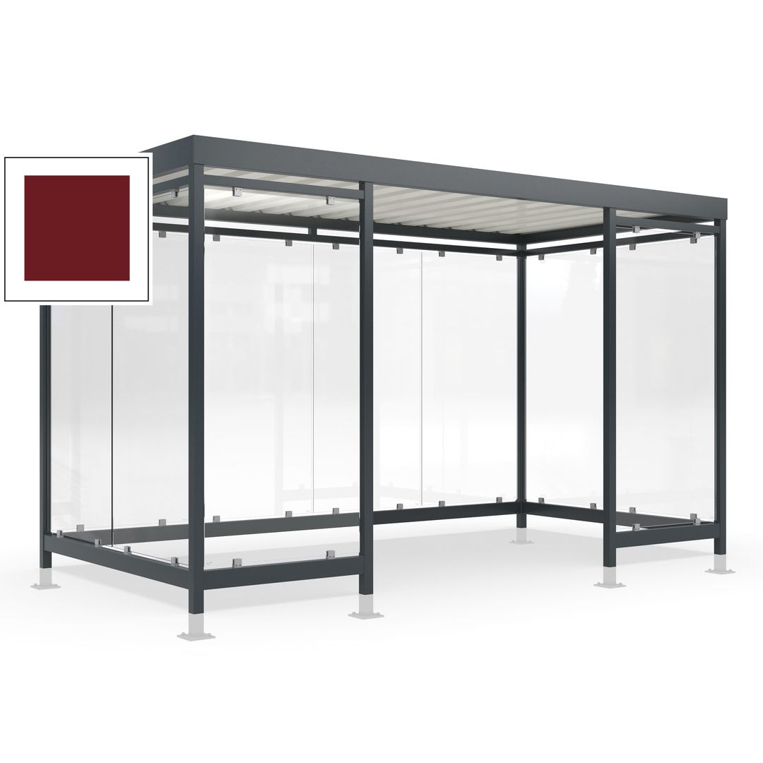 Raucherunterstand für 12-13 Personen, Bushaltestelle, mit Überpflasterung, 2.440 x 4.195 x 2.165 mm (HxBxT), 10 Wände, Achatgrau