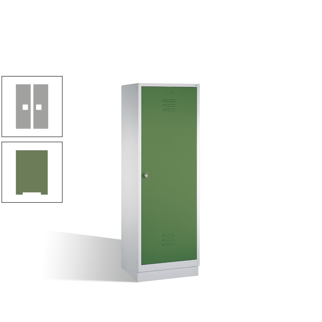 Doppel-Spind mit Großtür, Garderobenschrank mit Sockel, 2 Abteile a 300 mm, Korpus anthrazitgrau, Tür anthrazitgrau, 1.800 x 610 x 500 mm (HxBxT)