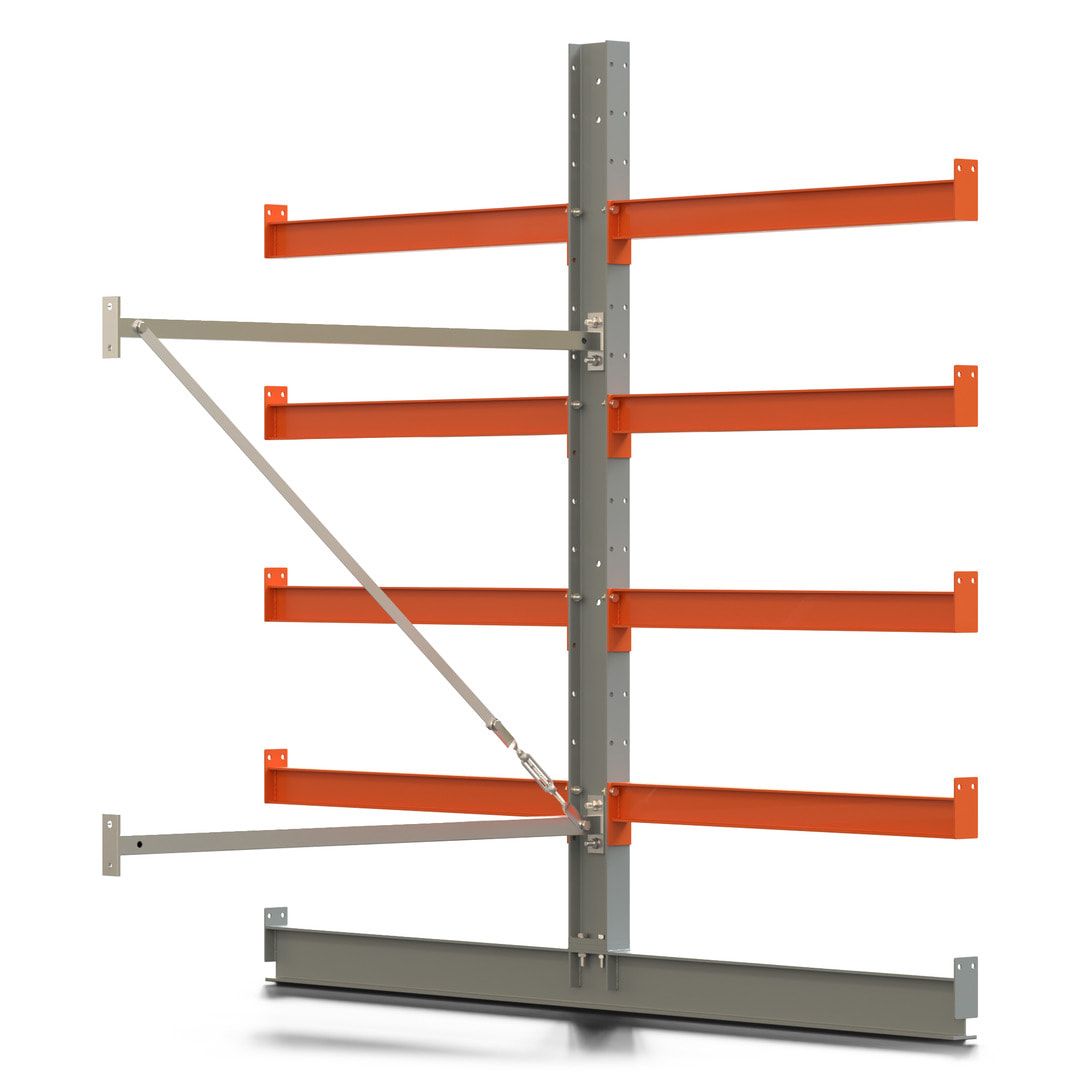 Doppelseitiges Kragarmregal, Anbauregal, 2.000 x 1.280 x 1.120 mm (HxBxT), Nutztiefe 500 mm, Kragarmlast 870 kg, KARL basic, silbergrau/reinorange