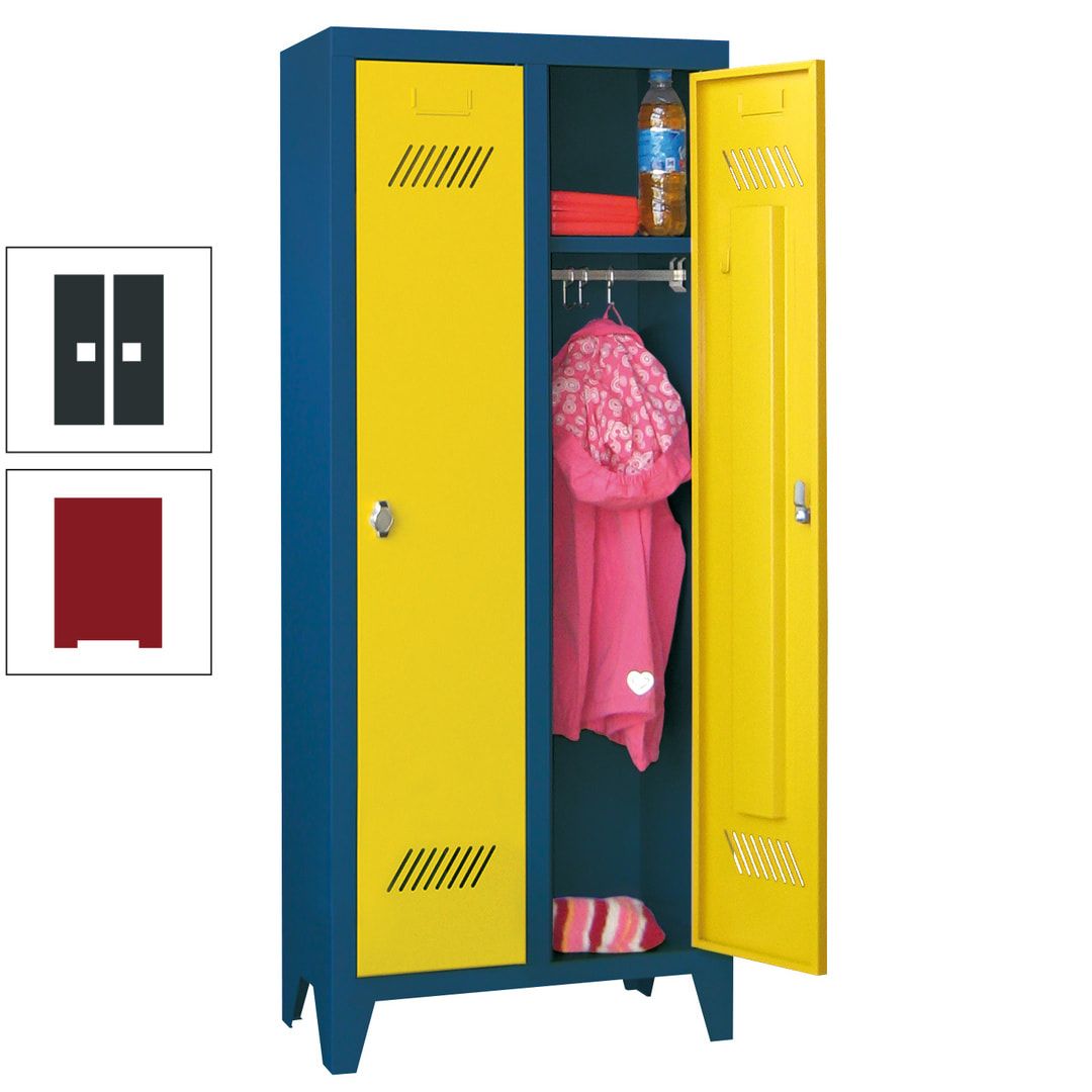 Spindschrank f. Kindergärten - mit Füßen - Höhe 1.300 mm - 2 Abteile a 250 mm - Zylinderschloss - anthrazitgrau