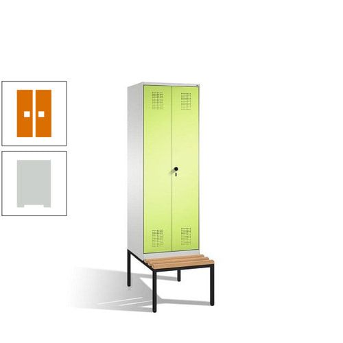 Doppel-Spind, Garderobenschrank, Buche Sitzbank untergebaut, 2 Abteile a 300 mm, Korpus anthrazitgrau, Tür anthrazitgrau, 2.090 x 600 x 815 mm (HxBxT)