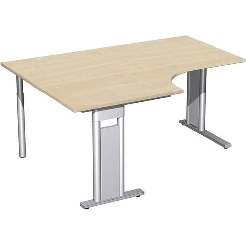 Eckschreibtisch, Eckteil 800 mm, Ecke links, Füße einseitig verkürzt, C-Fuß Pro, 720 x 1.600 x 1.200 mm (HxBxT), Gestell silber, Dekor Ahorn