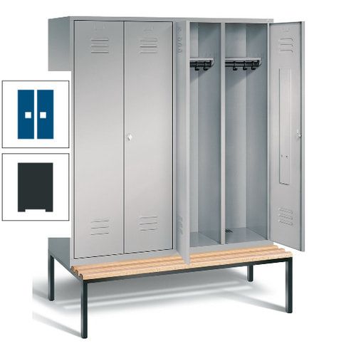 Doppel-Spindschrank, Buche Sitzbank untergebaut, 4 Abteile a 400 mm, Korpus lichtgrau, Tür anthrazitgrau, 2.090 x 1.590 x 815 mm (HxBxT)