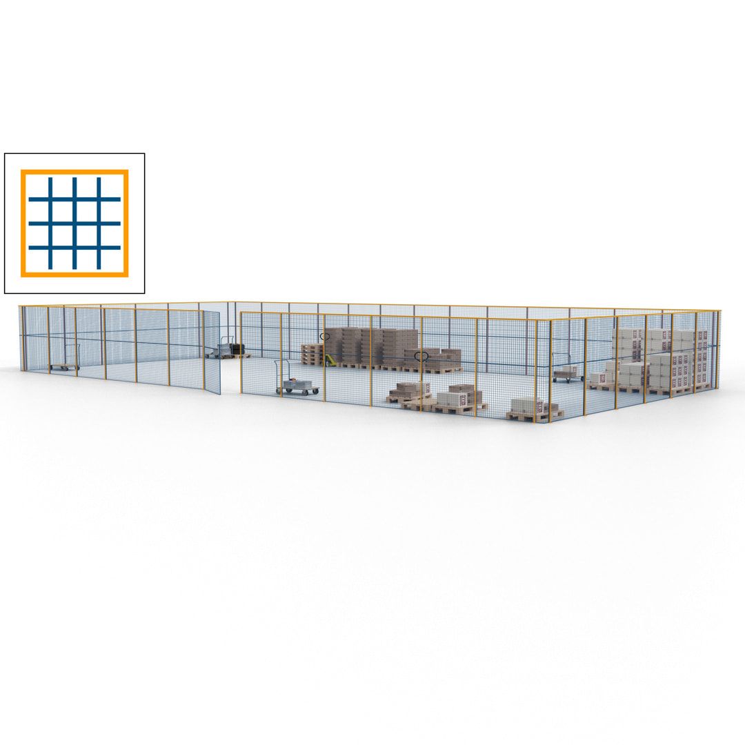Maschinen Schutzgitter - Hallentrennwand - Sicherheitszaun - Tür - 57 m - 2.200 x 19.900 x 9.400 mm (HxBxT) - enzianblau