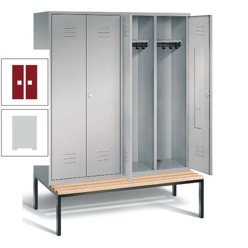 Doppel-Spindschrank, Buche Sitzbank untergebaut, 4 Abteile a 400 mm, Korpus lichtgrau, Tür anthrazitgrau, 2.090 x 1.590 x 815 mm (HxBxT)