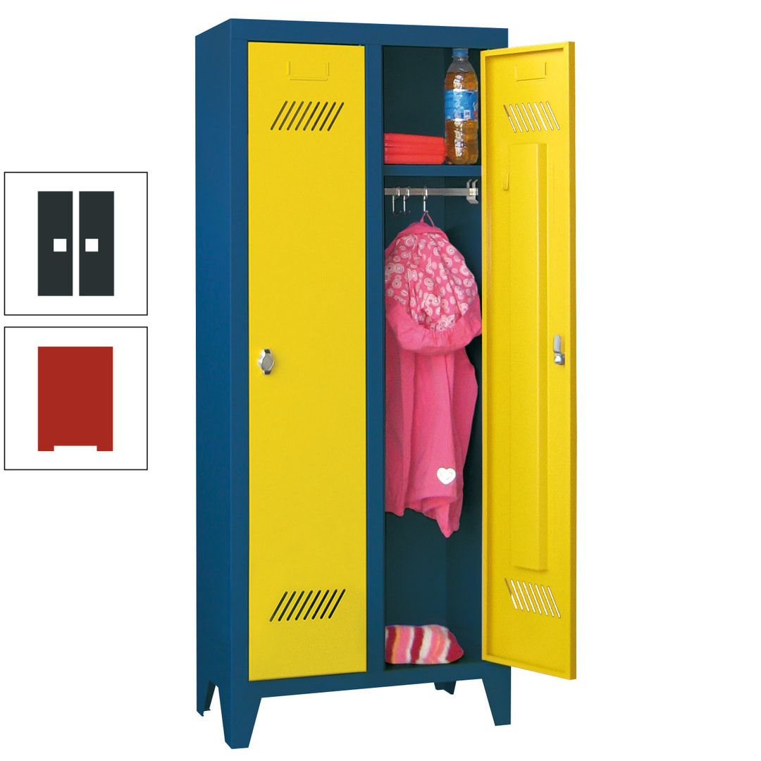 Spindschrank f. Kindergärten - mit Füßen - Höhe 1.300 mm - 2 Abteile a 250 mm - Zylinderschloss - anthrazitgrau