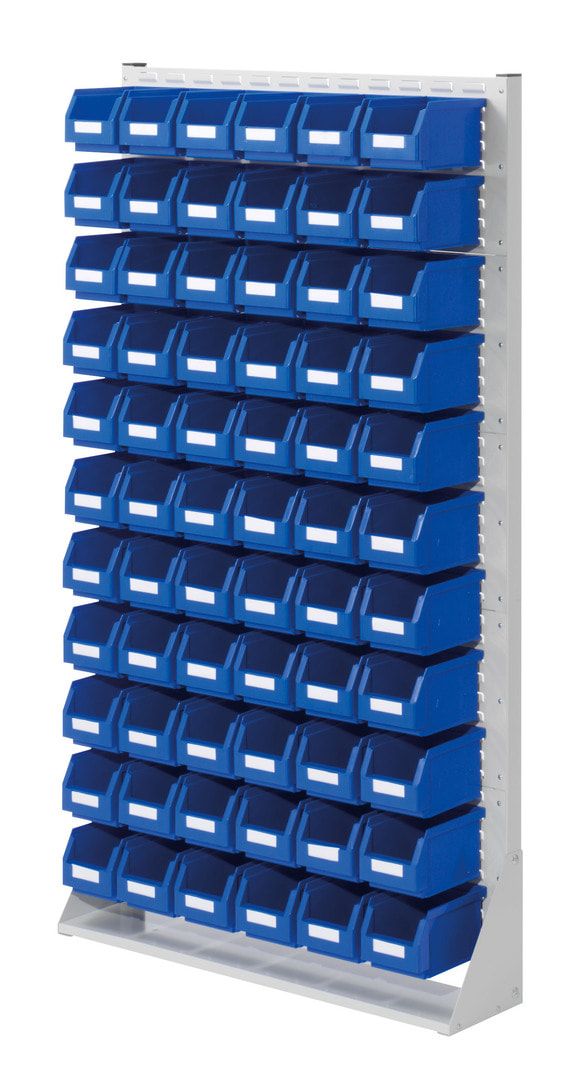 Stationäre Regalwand - Schlitzwand für Sichtlagerkästen - einseitig - mit 102 Kästen bestückt - 1.790 x 1.000 x 240 mm (HxBxT)