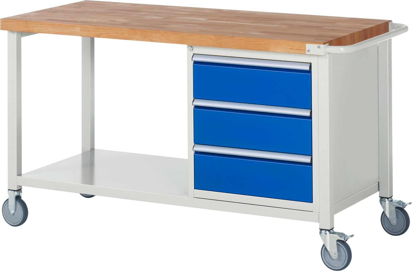 Mobile Werkbank mit 3 Schubladen - Teilauszug - 180:3 - 880 x 1.500 x 700 mm (HxBxT) - Traglast 450 kg - Buche - Anthrazitgrau