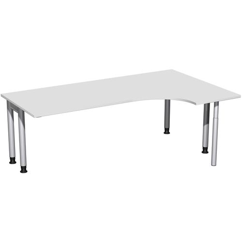 Eckschreibtisch, Ecke rechts, Füße einseitig verkürzt, 4-Fuß Pro, höhenverstellbar, 680-800 x 1.600 x 1.200 mm (HxBxT), Dekor Ahorn