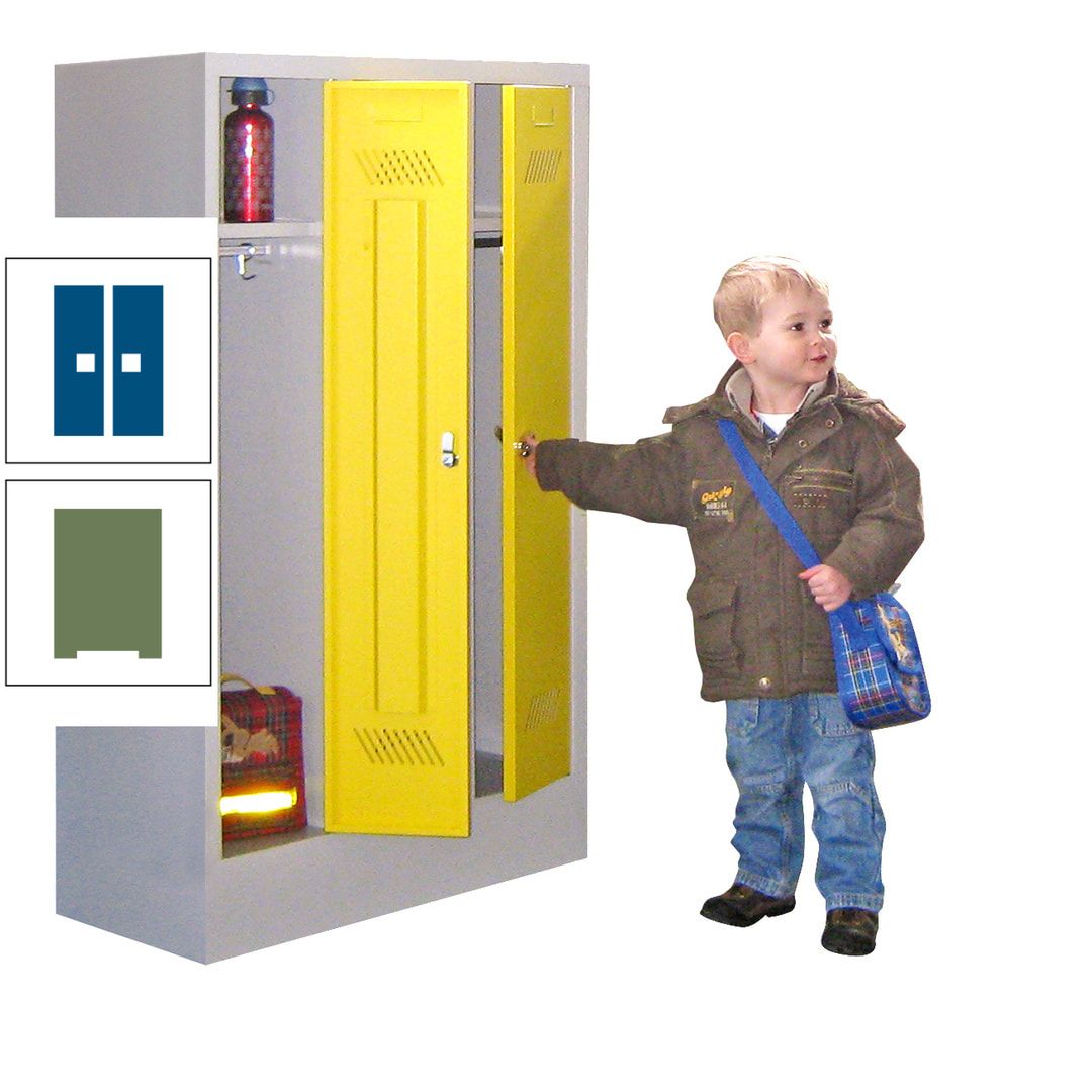 Spindschrank f. Kindergärten - mit Sockel - Höhe 1.300 mm - 2 Abteile a 250 mm - Drehriegel - anthrazitgrau