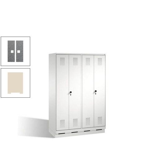 Doppel-Spind, Doppeltüren, Garderobenschrank mit Sockel, 4 Abteile a 300 mm, Korpus anthrazitgrau, Tür anthrazitgrau, 1.800 x 1.200 x 500 mm (HxBxT)