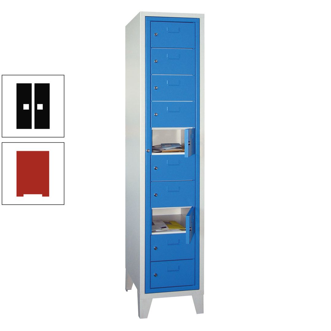 Schließfachschrank - Wäscheausgabeschrank - 10 Fächer a 315 mm - 1.850x400x500 mm (HxBxT) - Füße - Zylinderschloss - anthrazitgrau