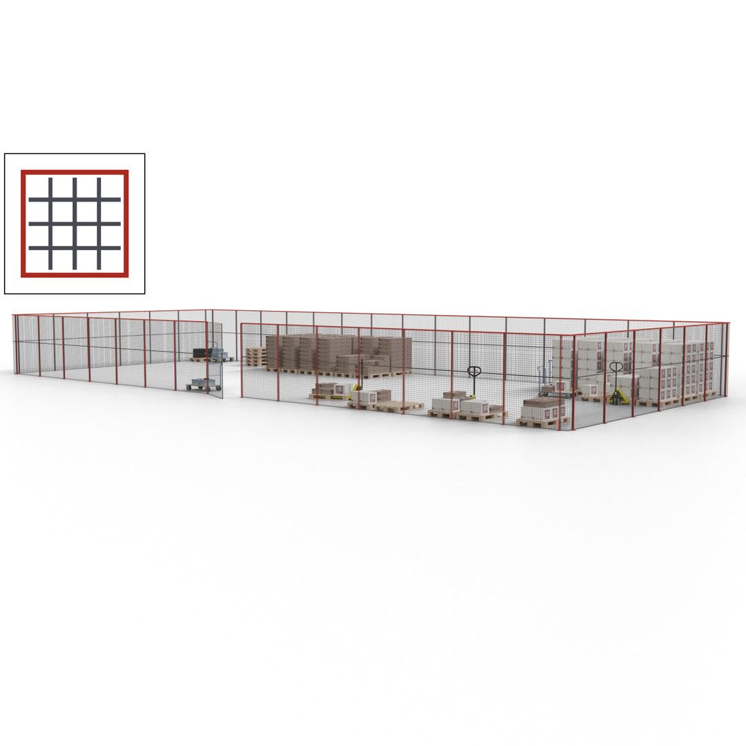 Maschinen Schutzgitter - Hallentrennwand - Sicherheitszaun - Tür - 63 m - 2.200 x 22.900 x 9.400 mm (HxBxT) - enzianblau