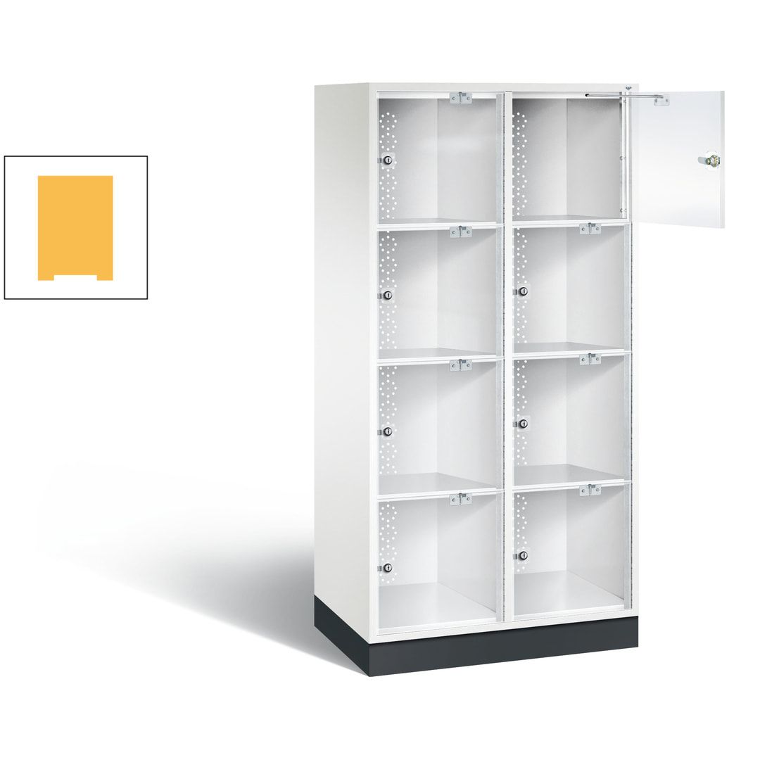 Schließfachschrank, Fächerschrank mit Türen aus Acrylglas, 2 Abteile, 8 Fächer, Zylinderschloss, 1.750 x 820 x 500 mm (HxBxT), Korpus anthrazitgrau