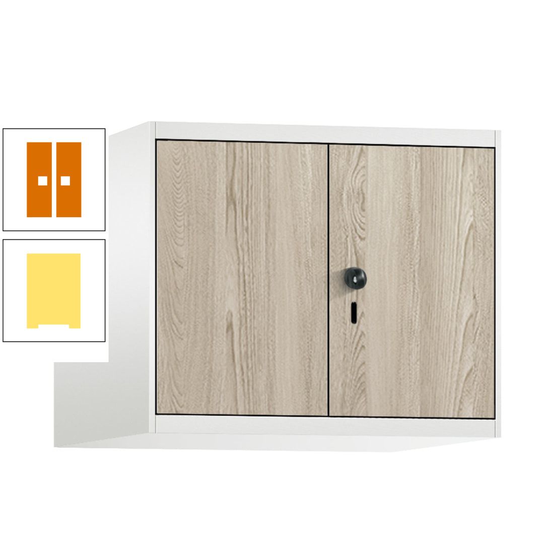 Aufsatzschrank, Schrankaufsatz, Türen paarweise, 2 Fächer a 300 mm, Farbe Pastellgelb, Tür anthrazitgrau , 500 x 600 x 500 mm (HxBxT)
