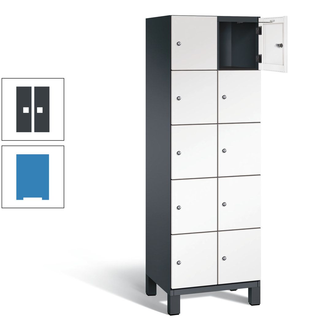 Fächerschrank, Stahlschrank, 10 Fächer, Türöffnungsbegrenzer, Füße, 1.980 x 600 x 525 mm (HxBxT), Korpus anthrazitgrau, Front anthrazitgrau