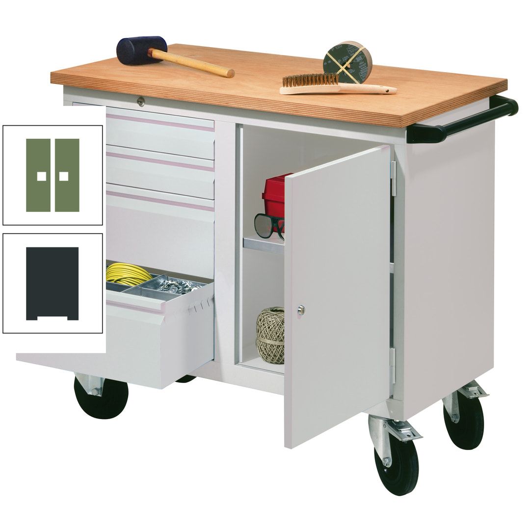 Mobile Werkbank - Werkstattwagen - 915 x 1.090 x 600 mm - 4 Schubladen und Schrankfach - anthrazitgrau