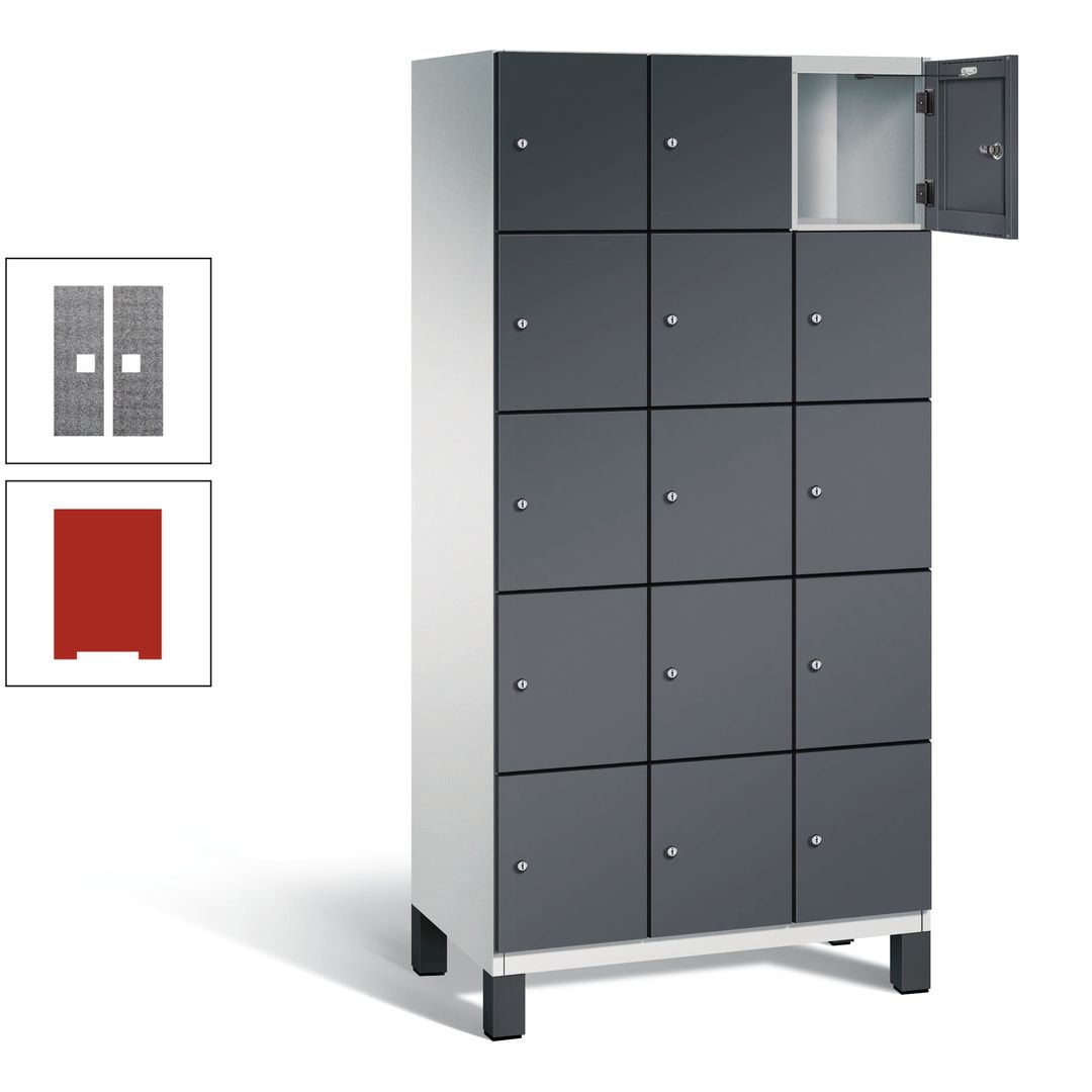 Fächerschrank, Stahlschrank, 15 Fächer, Türöffnungsbegrenzer, Füße, 1.980 x 900 x 525 mm (HxBxT), Korpus anthrazitgrau, Front anthrazitgrau