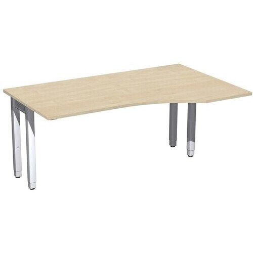 Eckschreibtisch, Ecke rechts, Füße einseitig verkürzt, 4-Fuß Quadrat Pro, höhenverstellbar, 680-800 x 1.600 x 1.000 mm (HxBxT), Dekor Ahorn