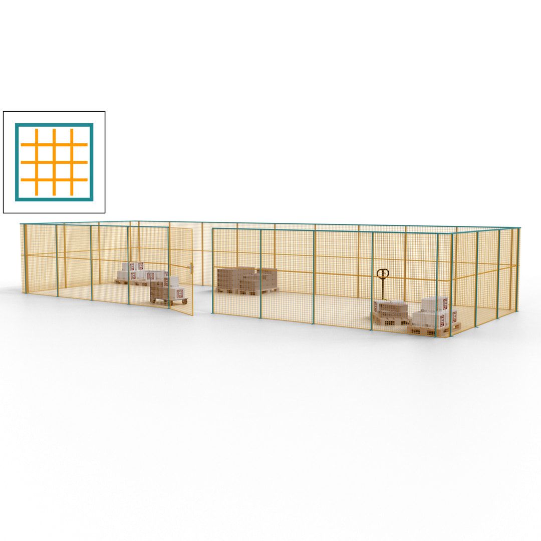 Maschinen Schutzgitter - Hallentrennwand - Sicherheitszaun - Tür - 36 m - 2.200 x 13.900 x 4.900 mm (HxBxT) - enzianblau