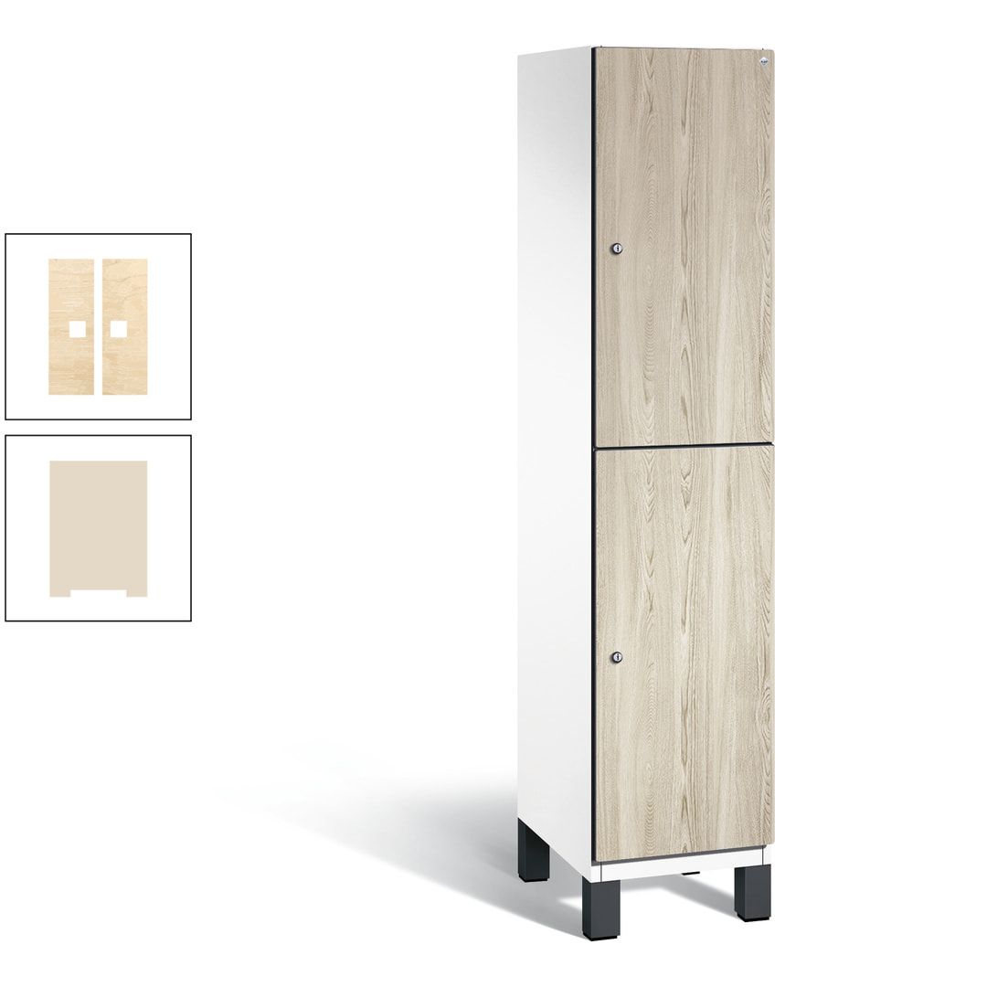 Fächerschrank, Garderobenschrank, mit Füßen, 1 Abteile, 1.980 x 400 x 525 mm (HxBxT), Korpus anthrazitgrau, Tür Donau-Ahorn