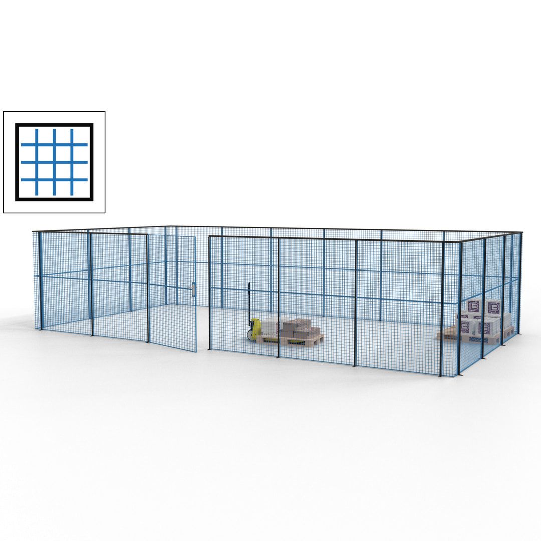 Maschinen Schutzgitter - Hallentrennwand - Sicherheitszaun - Tür - 27 m - 2.200 x 9.400 x 4.900 mm (HxBxT) - enzianblau