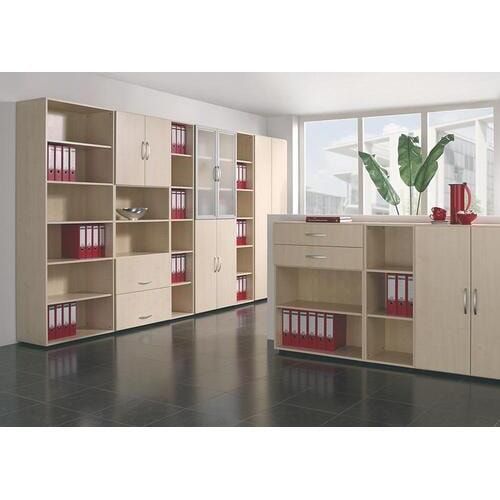 Büroregal, System Flex, höhenjustierbare Standfüße, 3 OH, Dreischichtfeinspanplatte, Melaminharzbeschichtung, 400 x 400 x 1.104 mm (HxBxT), Ahorn